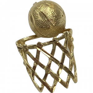 Vintage Basketball & Net Pendant Charm 14K Gold