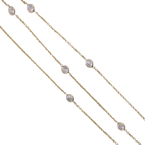 Bezel-Set Cubic Zirconia & Cable Link Chain Station Necklace 1.98ctw 14k Yellow Gold 20 1/4"
