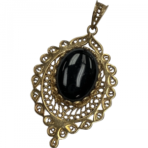Filigree Vintage Onyx Pendant, Sterling Silver