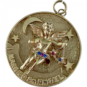 Big Jeweled Vintage Charm CELESTIAL Angel/Cherub 14K Gold