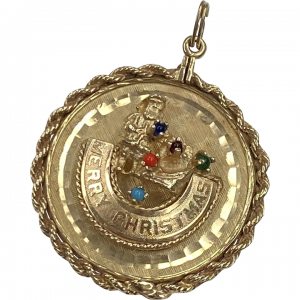 Big Merry Christmas Jeweled Vintage Charm 14K Gold Holiday