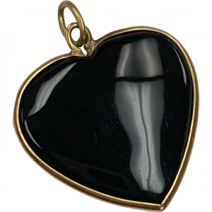Big Onyx Heart Charm Pendant 18K Gold