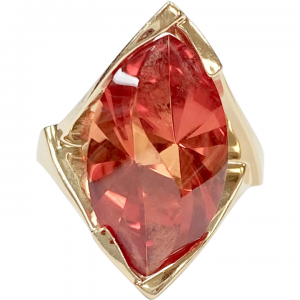 Big Orange Lab Sapphire Ring Fantasy Cut 12.0 Carat 14K Gold