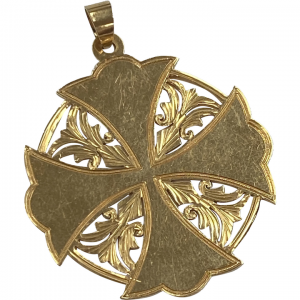 Big Ornate Vintage Cross Pendant 18K Gold