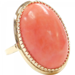 Big Vintage Peachy Orange Coral Ring 18k Gold