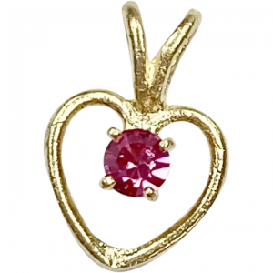 Tiny Birthstone Heart Charm/Pendant 14K Gold Faux Pink Tourmaline October
