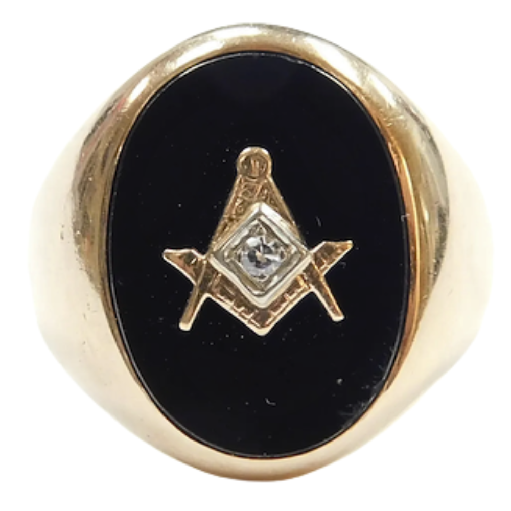 Black Onyx Masonic Vintage Men’s Ring 14K