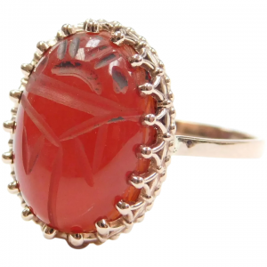 Bohemian Carved Carnelian Scarab Ring 14k ROSE Gold