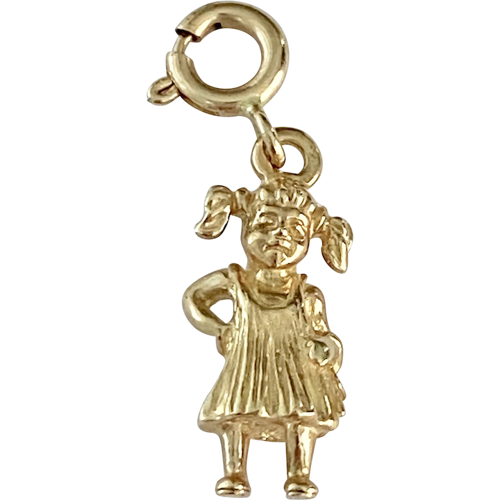 Charming Little Girl Vintage Charm 14K Gold Three-Dimensional