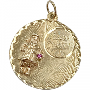 Christmas Holiday Santa Vintage Charm 14K Gold & Ruby
