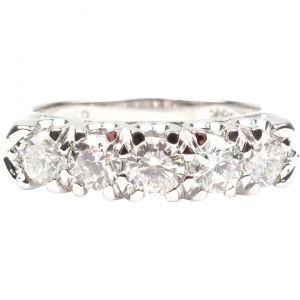 Circa 1940's Retro 1.03 ctw Diamond Ring Band 14k White Gold