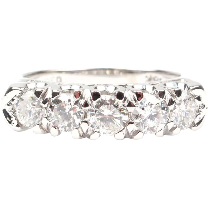 Circa 1940’s Retro 1.03 ctw Diamond Ring Band 14k White Gold