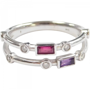 Created Ruby Amethyst and Diamond .43 ctw Ring 14k White Gold