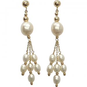 Cultured Pearl Dangle Tassel Earrings 14K Gold