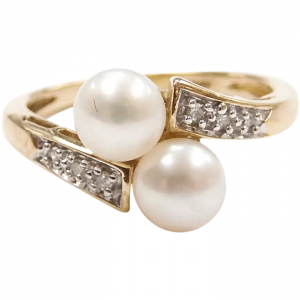 Cultured Pearl and Diamond .06 ctw Bypass Ring 14k Two-Tone