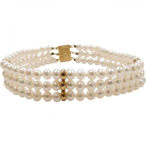 Cultured Pearl Triple Strand Bracelet 14k