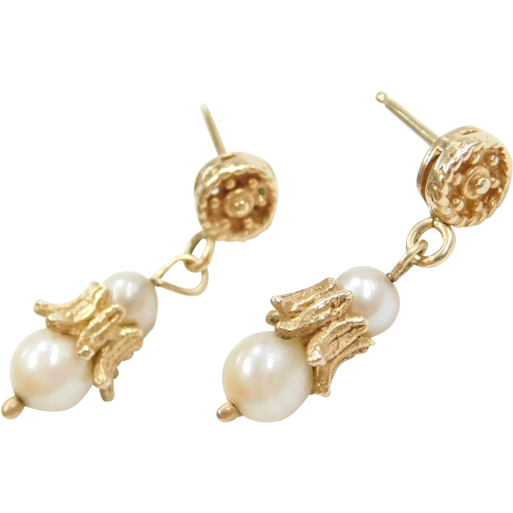14k Gold Cultured Pearl Drop Earrings