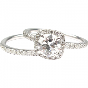 GIA Certified 1.28 ctw Round Brilliant Halo Engagement & Wedding Band Set 14k
