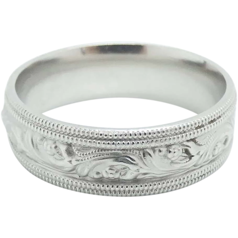 Detailed Milgrain-Edge Men’s Wedding Band Platinum