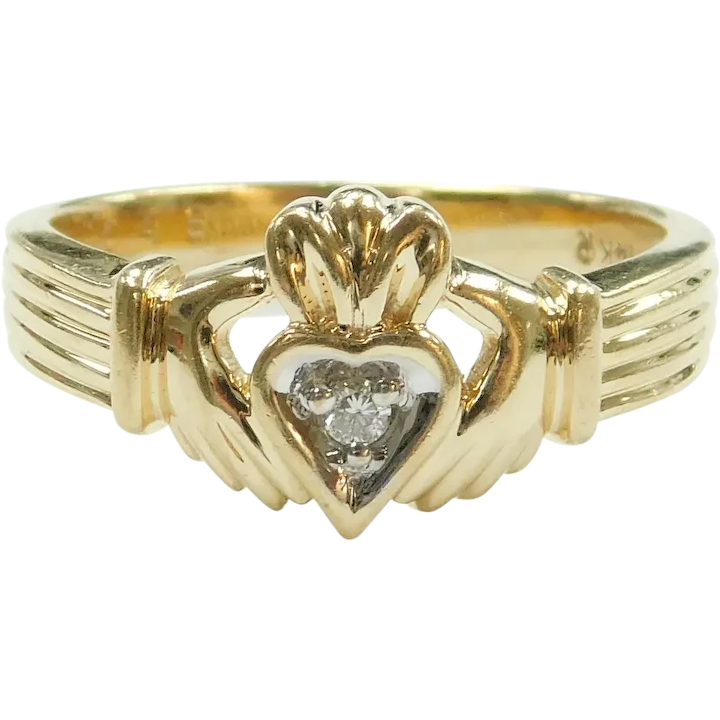 Diamond .04 Carat Claddagh Ring 14k Gold Two-Tone