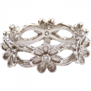 Diamond .07 ctw Daisy Flower Eternity Band Ring 14k White Gold