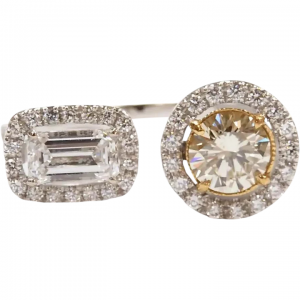 Diamond 1.17 ctw Two Stone Halo "Toi Et Moi" "You and Me" Ring 14k and 22k Gold Two-Tone
