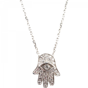 Diamond .47 ctw Hamsa Hand Protective Pendant and Necklace 14k White Gold