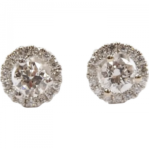 Diamond .63 ctw Halo Stud Earrings 14k White Gold