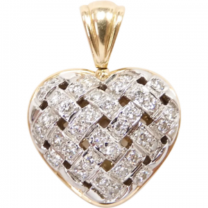 Basket Weave Heart Pendant 14k Gold Two-Tone