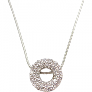 Diamond Circle Eternity Pendant on 16" Snake Chain 14k White Gold