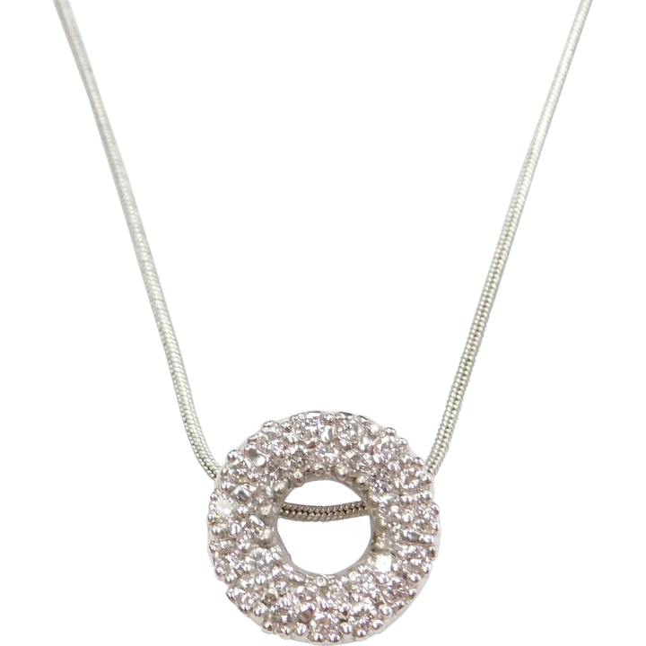 Diamond Circle Eternity Pendant on 16″ Snake Chain 14k White Gold