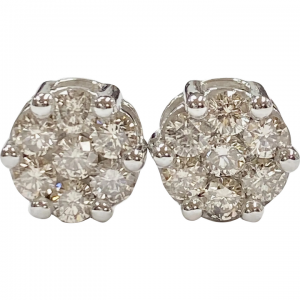 Diamond Cluster Stud Earrings 1.40 Carats tw 14k White Gold, 7.6 Carat LOOK
