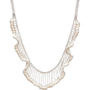 Dressy Cultured Pearl Fancy Bib Necklace 14k White Gold