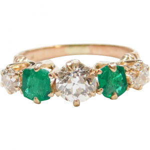 Edwardian 1.78 Old European Cut Diamond and Natural Emerald Ring 14k Rose Gold