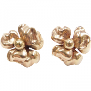 Edwardian 10k Rose Gold Flower Screw On Earrings