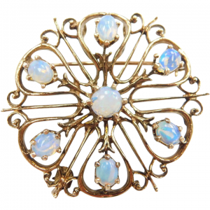 Edwardian Opal Ornate Pendant / Pin / Brooch 14k Gold