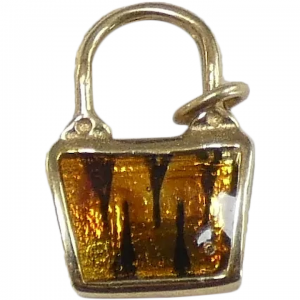 Enamel Tiger Striped Purse Pendant / Charm 14k Yellow Gold