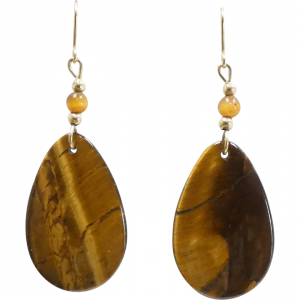 Fierce Tigers Eye Dangle Earrings 14k Yellow Gold
