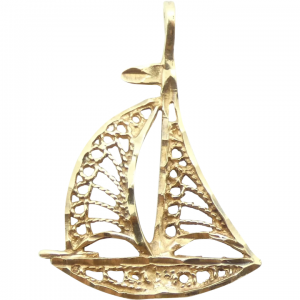 Filigree Sailboat Charm / Pendant 14k Yellow Gold