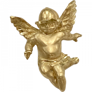 Firefighter Angel Cherub Vintage Charm 14K Gold Three-Dimensional