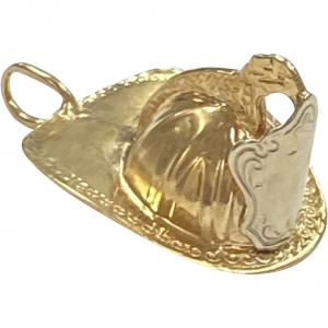 Firefighter Helmet Vintage Charm 14K Two-Tone 3D