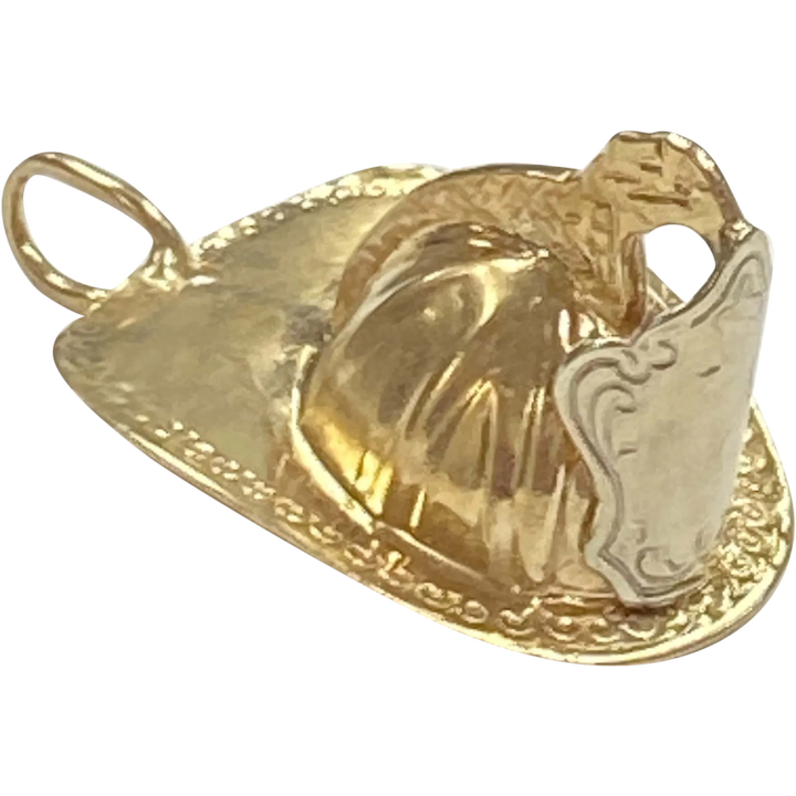 Firefighter Helmet Vintage Charm 14K Two-Tone 3D