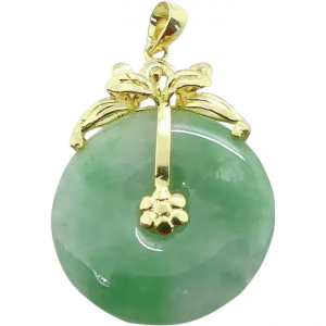 Floral Bi-Disk Jade Pendant 14K Yellow Gold