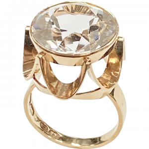 Fun BIG Retro Inspired Rock Crystal Ring 11.57 Carat 14K Gold