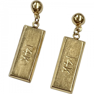 Gold Bullion Bar Dangle Earrings 14K Gold