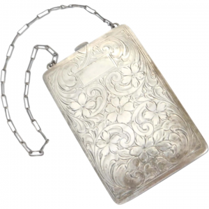 Hand Carved 1920's Sterling Silver Coin Purse / Compact Wristlet