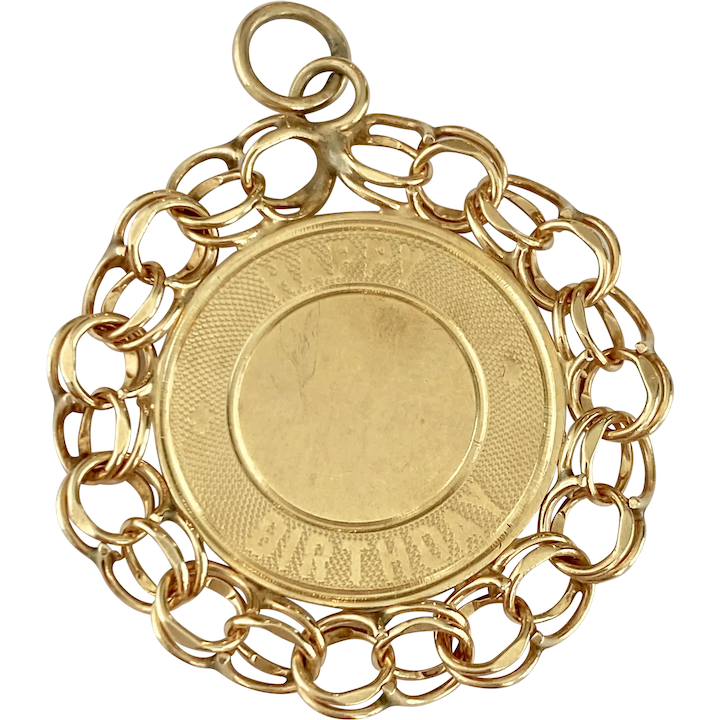 Happy Birthday Vintage Charm 14K Gold