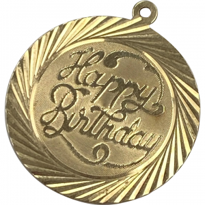 Happy Birthday Vintage Disk Charm 14K Gold