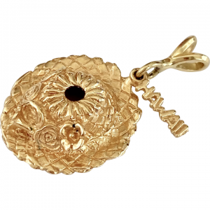 Hawaii Straw Sun Hat Vintage Charm 14K Gold Three-Dimensional