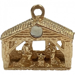 Holy Birth Manger Scene Vintage Charm 14K Gold Three-Dimensional, Christmas, Faith